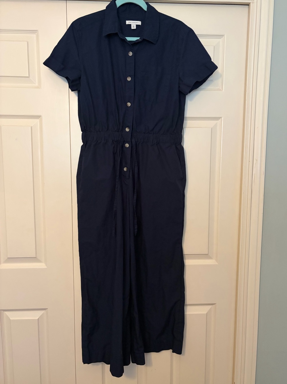 Free Assembly Button-Front Navy Jumpsuit